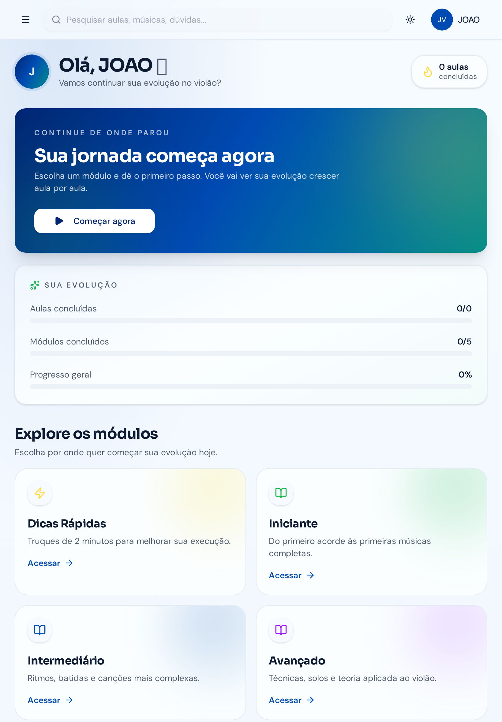 Área do aluno no tablet