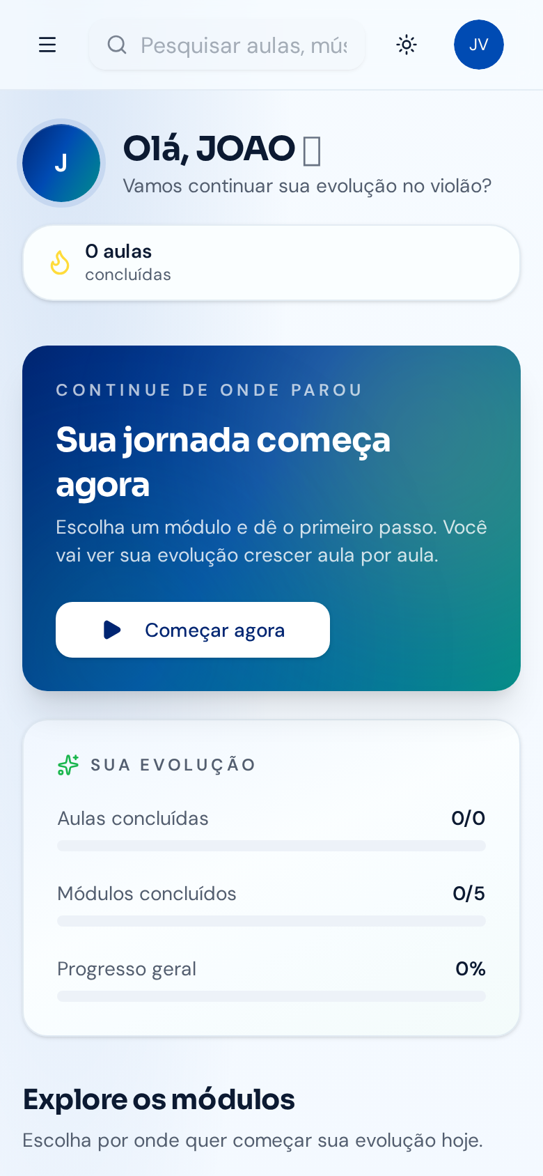 Área do aluno no celular